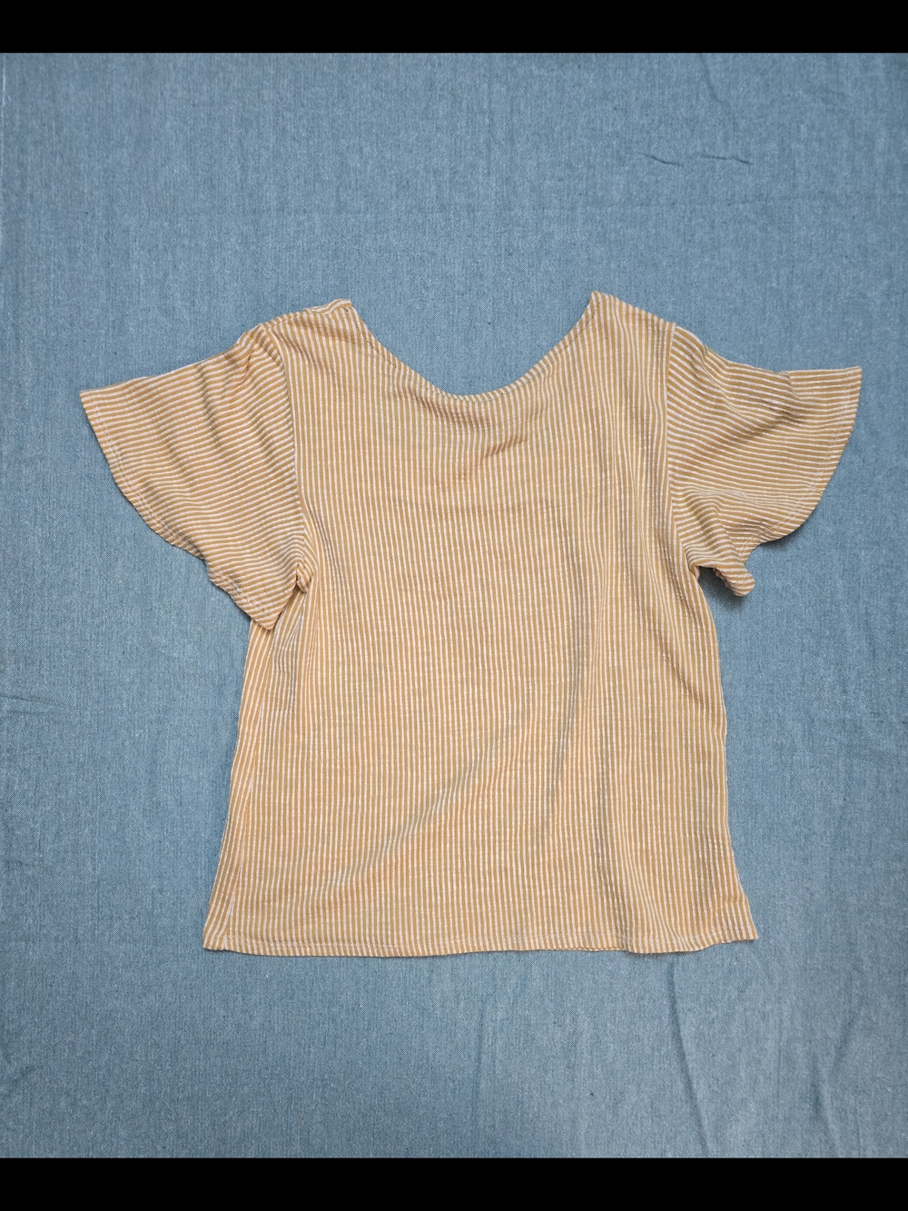 W5 Yellow and White Striped Square Neck Short Sleeve Top - Picture 3 of 3
